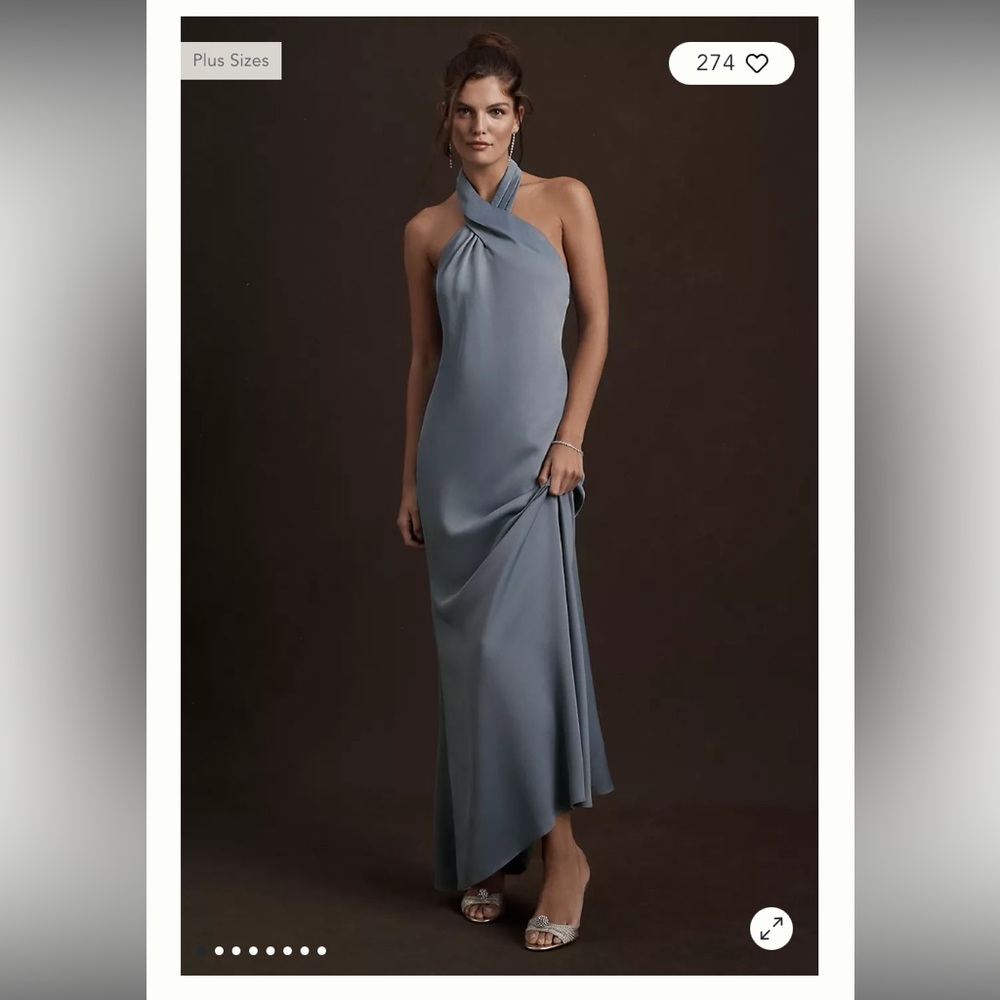 BHLDN Ruby High Neck Gown Sz 2 Dusty Blue